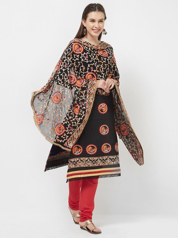 Viva N Diva Yuvika Black Embroidered Cotton Salwar Kmaeez Dress Material